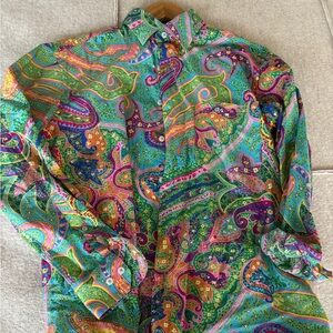 Alan Flusser men’s medium bright paisley Cotton button down preppy Shirt
